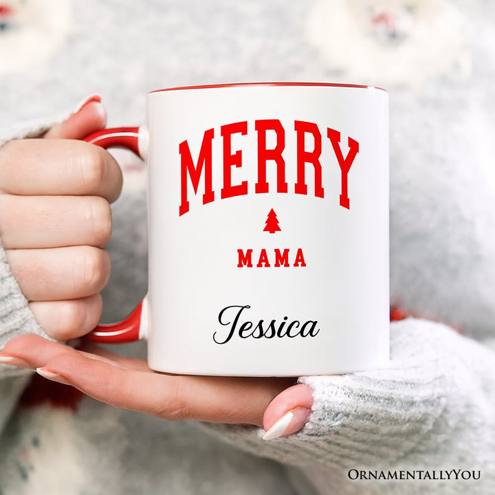 Merry Mama Retro Christmas Personalized Mug, Matching Family Holiday Gift with Custom Name Personalized Ceramic Mug OrnamentallyYou 