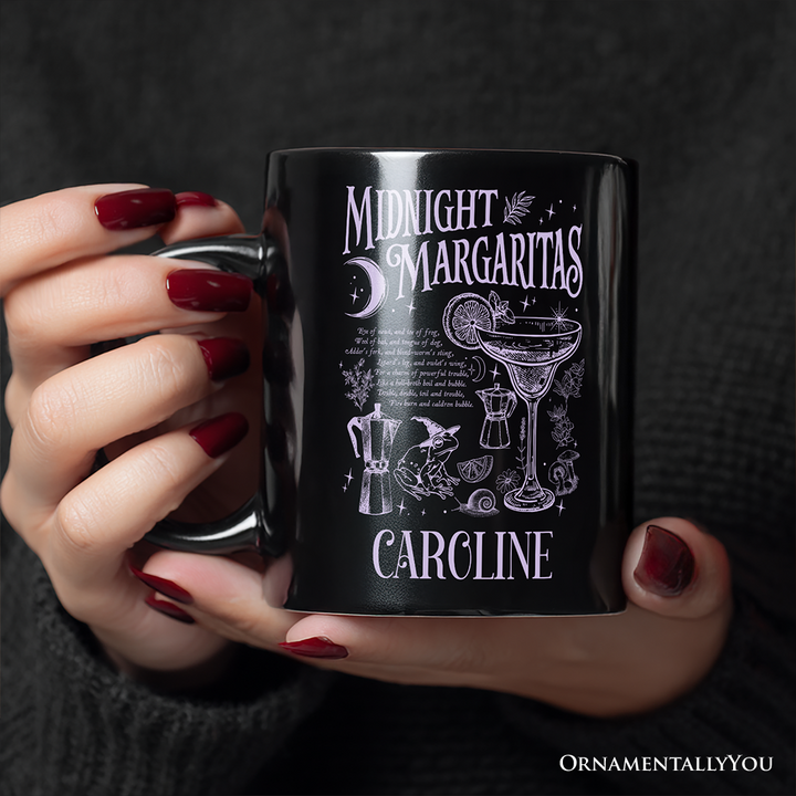 Midnight Margaritas Halloween Personalized Mug, Whimsical Gift for Drinking Witches with Custom Name