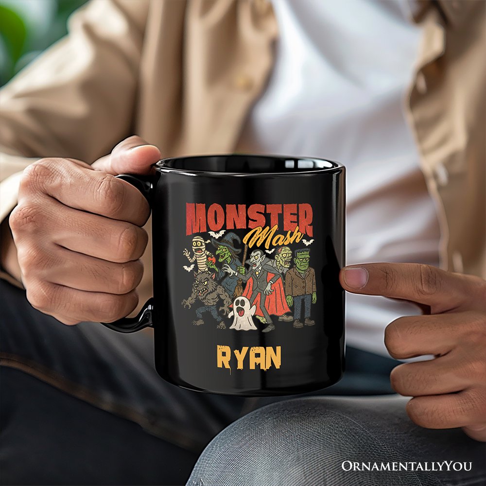 Vintage Monster Mash Personalized Mug, Retro Halloween Friends Gift with Custom Name Personalized Ceramic Mug OrnamentallyYou 