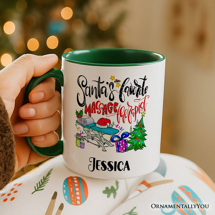 Santa’s Favorite Massage Therapist Personalized Mug, Spa Appreciation Christmas Gift with Custom Name Personalized Ceramic Mug OrnamentallyYou 