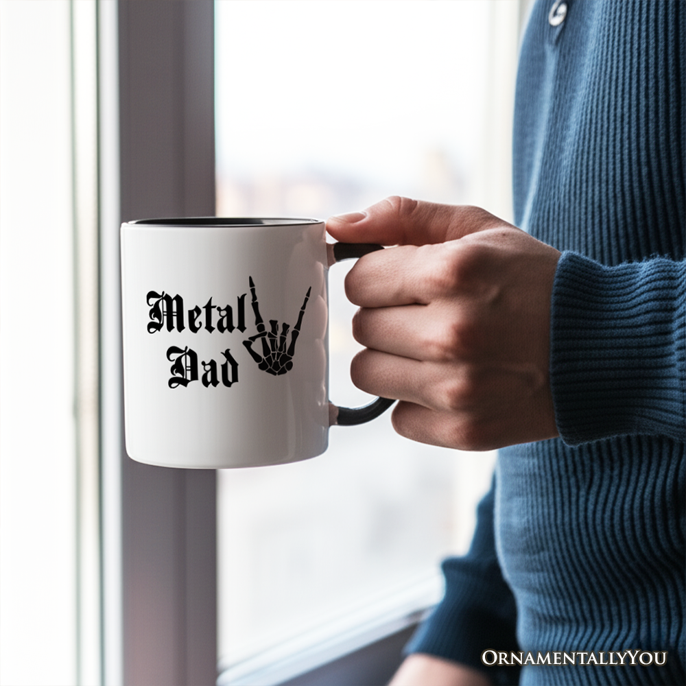 Metal Dad Skeleton Mug, Rock Music Hand Sign Gift