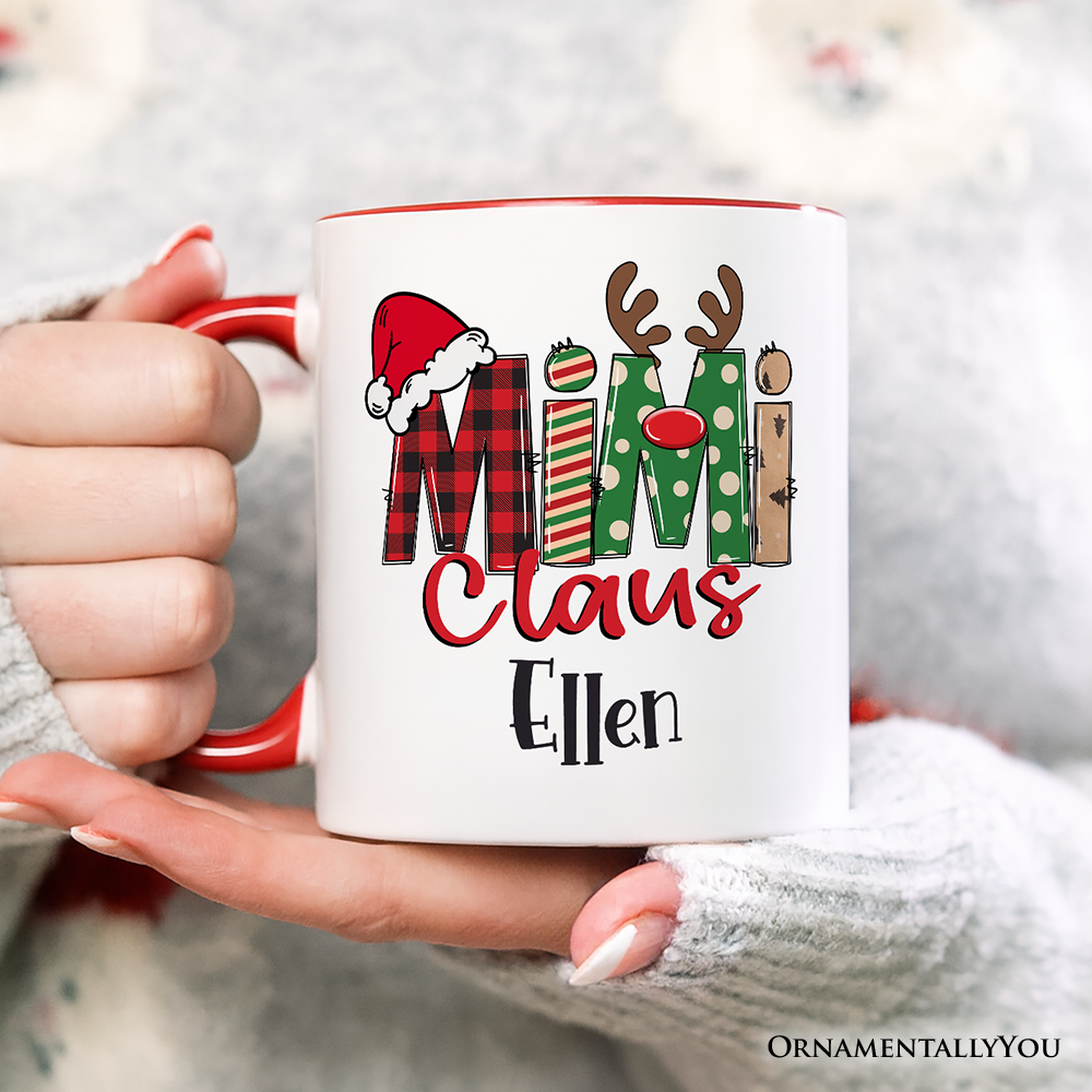 Mimi Claus Retro Christmas Personalized Mug, Matching Family Holiday Gift with Custom Name