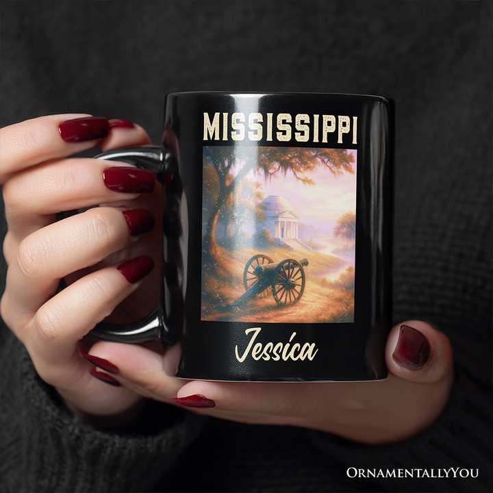 Artistic Mississippi State Vicksburg National Military Park Personalized Mug, Southern Heritage Gift and Travel Souvenir with Custom Name