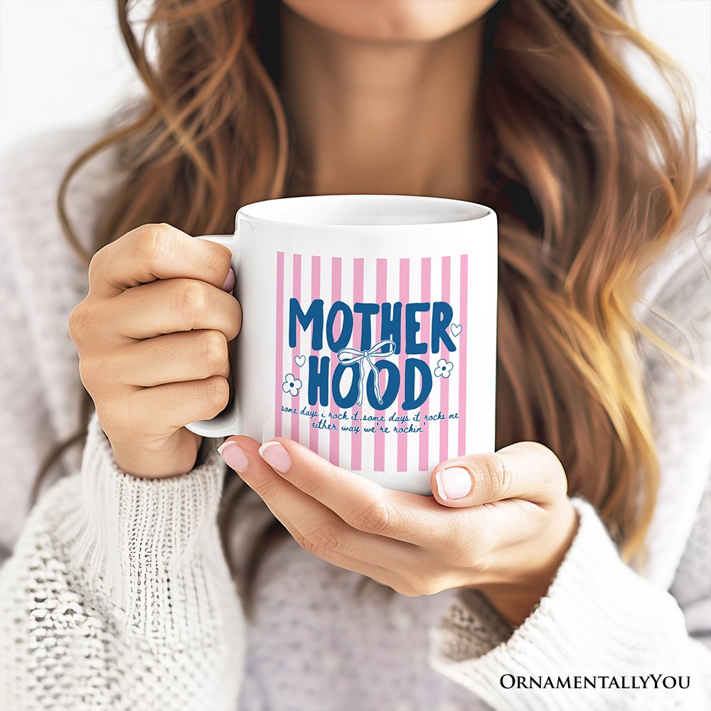 Motherhood Striped Mug, Rockin' Trendy Preppy Mom Gift Personalized Ceramic Mug OrnamentallyYou 