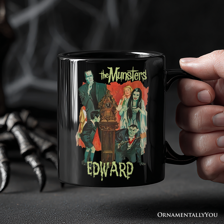 Retro Monster Family Sitcom Personalized Mug, Horror Halloween Gift with Custom Name