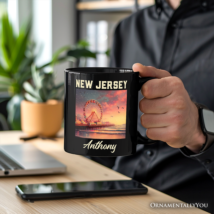 Vibrant The Wheel New Jersey State Personalized Mug, Atlantic City Shore Gift and East Coast Souvenir with Custom Name