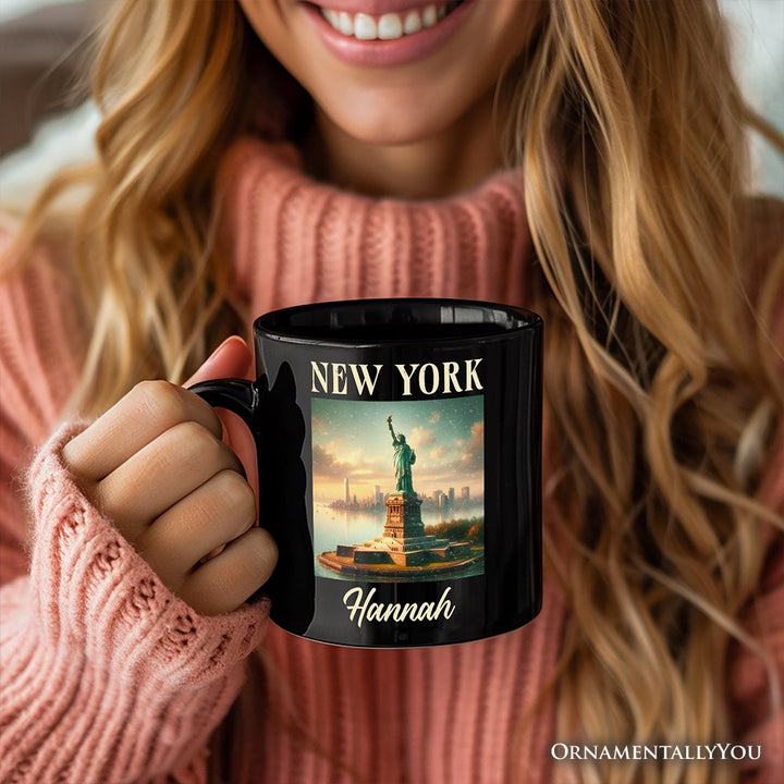 Iconic New York State Statue of Liberty Personalized Mug, Patriotic American Landmark Gift and Heritage Souvenir with Custom Name Personalized Ceramic Mug OrnamentallyYou 
