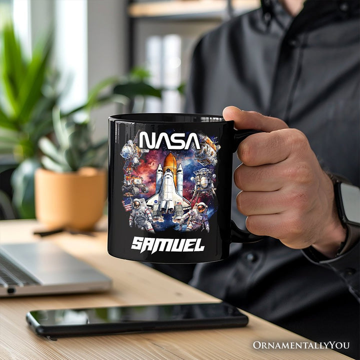 Artistic NASA Handcrafted Christmas Personalized Mug, Astronaut in Outer Space with the Planets Gift with Custom Name Personalized Ceramic Mug OrnamentallyYou 