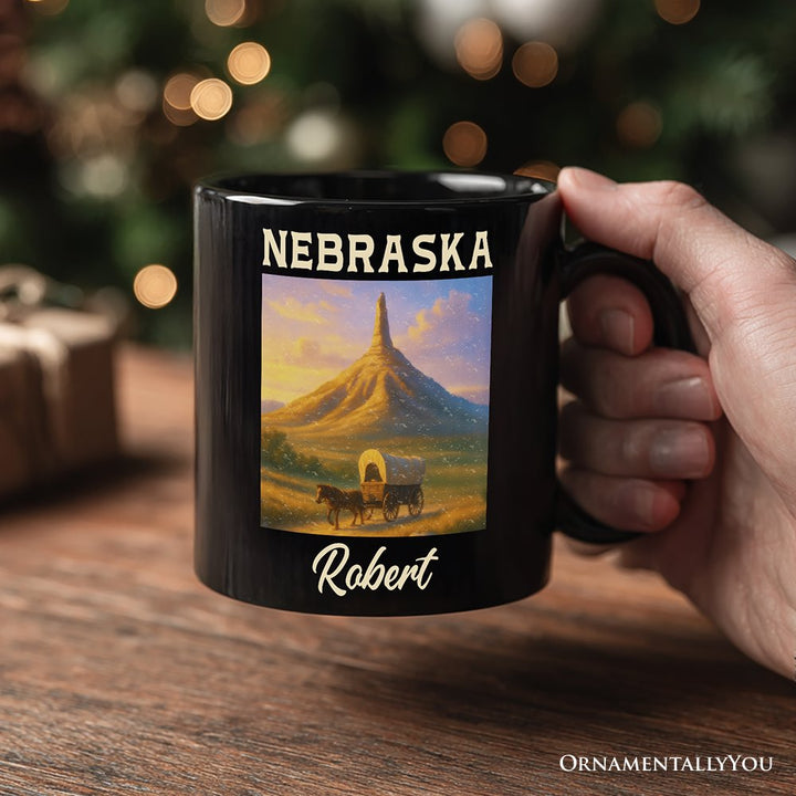 Scenic Nebraska State Chimney Rock Scenic Personalized Mug, Western Landmark Tee and Historic Trail Keepsake Souvenir with Custom Name Personalized Ceramic Mug OrnamentallyYou 