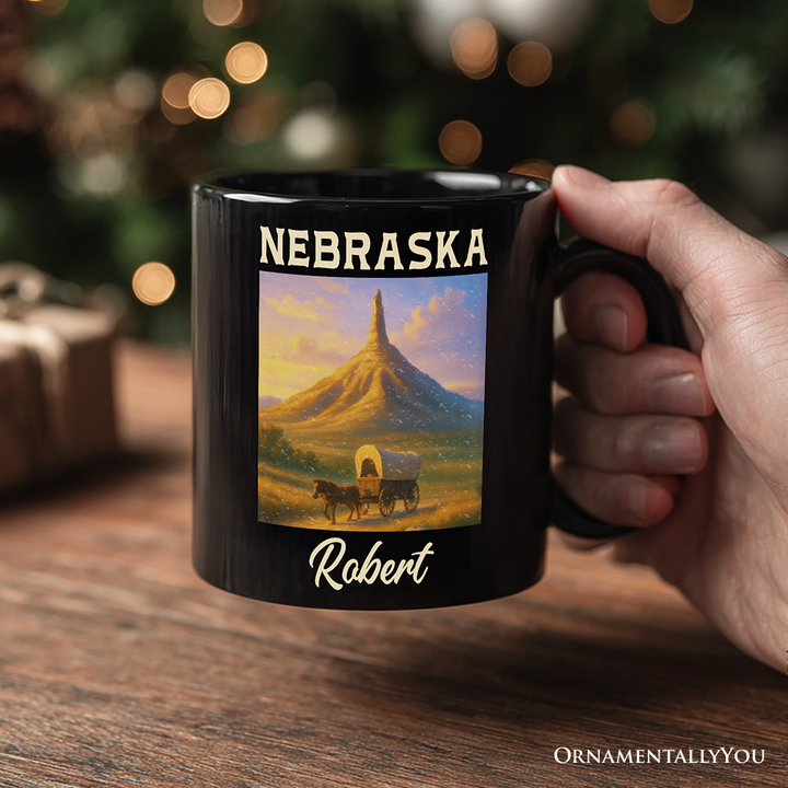Scenic Nebraska State Chimney Rock Scenic Personalized Mug, Western Landmark Tee and Historic Trail Keepsake Souvenir with Custom Name