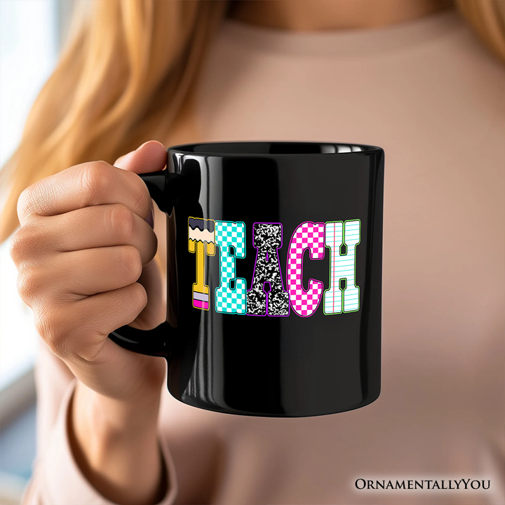 Neon Teacher Checkered Retro Mug, Back To School Gift