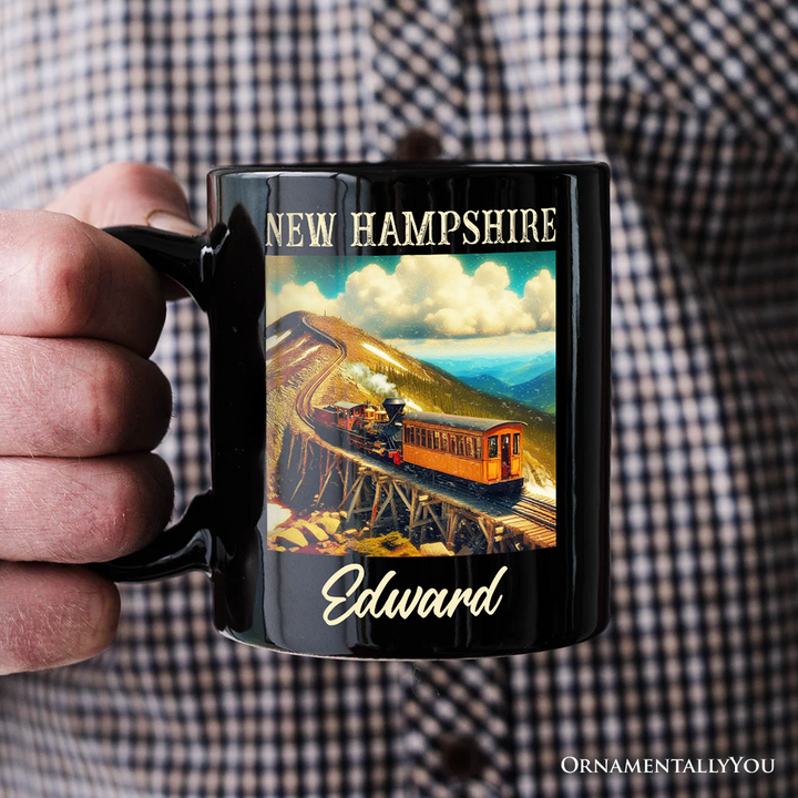 Scenic New Hampshire State Mount Washington Cog Railway Personalized Mug, American Northeast Landmark Gift and Souvenir with Custom Name