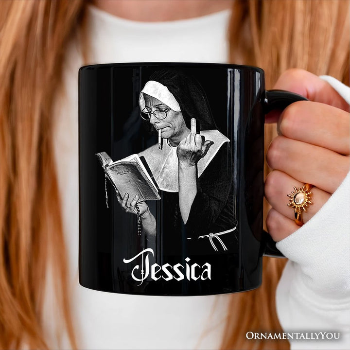 Eccentric Gothic Smoking Nun Personalized Mug, Unique Halloween Gift with Custom Name Personalized Ceramic Mug OrnamentallyYou 