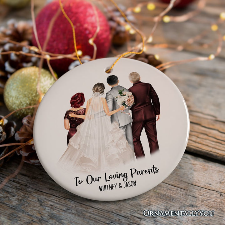 Bride and Groom with Parents Wedding Gift Ornament Personalized Ceramic Ornament OrnamentallyYou 