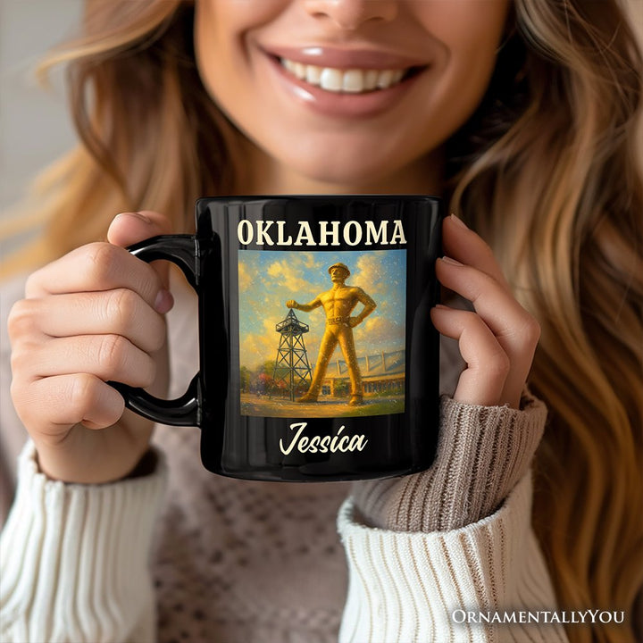 Iconic Oklahoma State Oil Heritage Personalized Mug, Tulsa Golden Driller Landmark Gift and Travel Souvenir with Custom Name Personalized Ceramic Mug OrnamentallyYou 