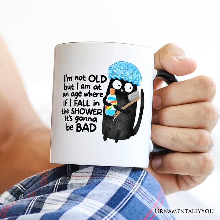 Old Black Cat Cute Mug, Funny Shower Sarcastic Animal Gift