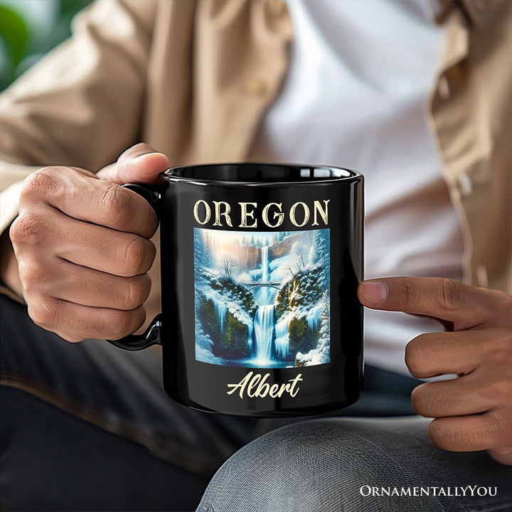 Enchanting Oregon State Multnomah Falls Winter Personalized Mug, Pacific Northwest Waterfall Gift and Souvenir with Custom Name Personalized Ceramic Mug OrnamentallyYou 