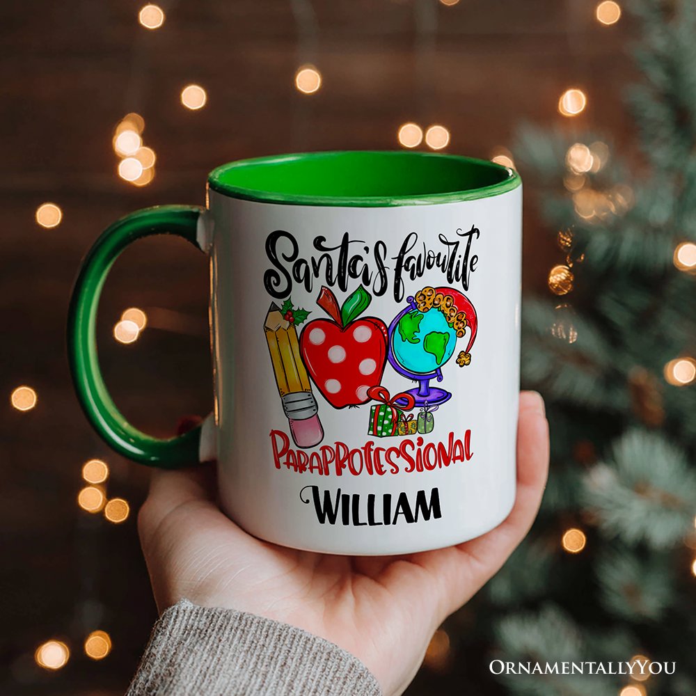 Santa's Favorite Paraprofessional Personalized Mug, Educational Assistant Christmas Gift with Custom Name Personalized Ceramic Mug OrnamentallyYou 