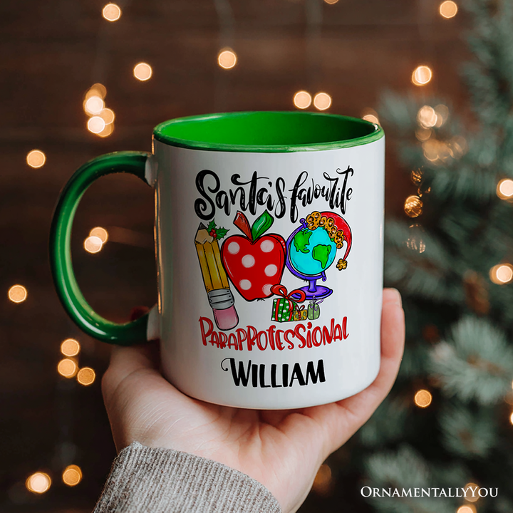 Santa's Favorite Paraprofessional Personalized Mug, Educational Assistant Christmas Gift with Custom Name