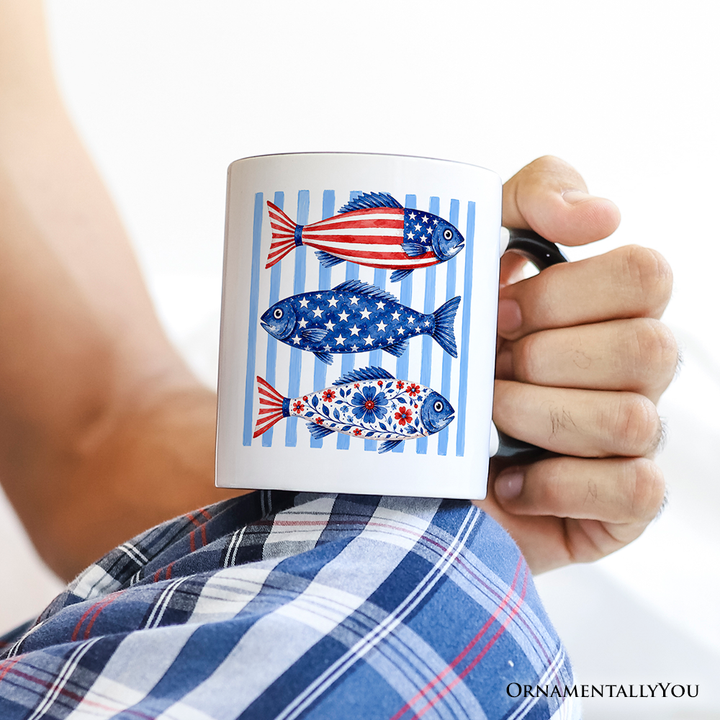 Patriotic Fish Mug, 4th Of July Coastal Animal Gift