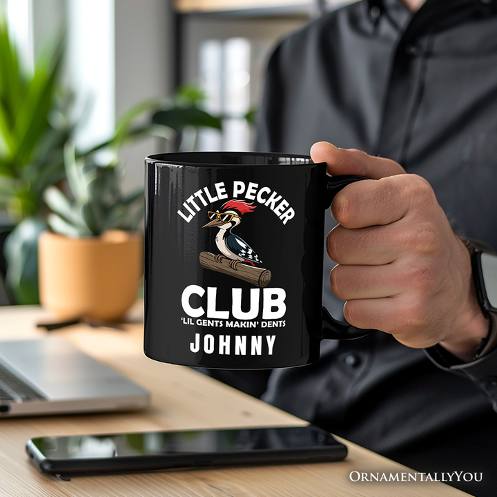 Little Pecker Club Personalized Mug, Funny Sarcastic Woodpecker Gift with Custom Name