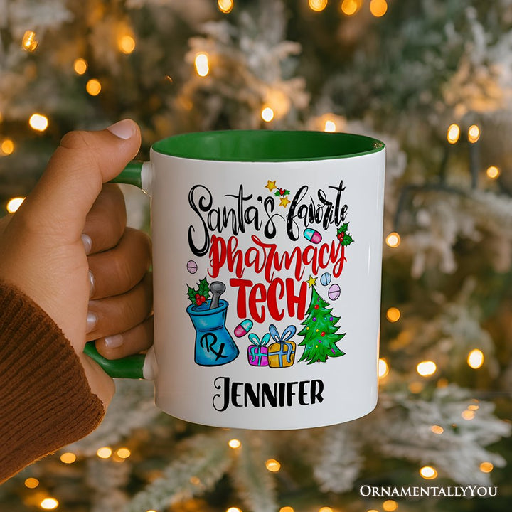 Santa's Favorite Pharmacy Tech Personalized Mug, Pharmacist Technician Gift with Custom Name Personalized Ceramic Mug OrnamentallyYou 