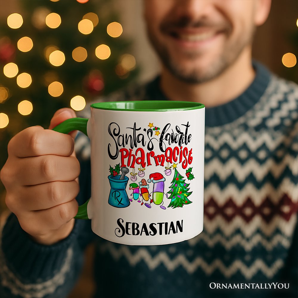 Santa’s Favorite Pharmacist Christmas Personalized Mug, Pharmacy Appreciation Gift with Custom Name Personalized Ceramic Mug OrnamentallyYou 
