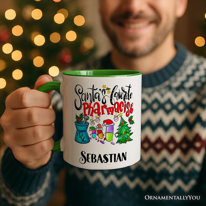 Santa’s Favorite Pharmacist Christmas Personalized Mug, Pharmacy Appreciation Gift with Custom Name Personalized Ceramic Mug OrnamentallyYou 