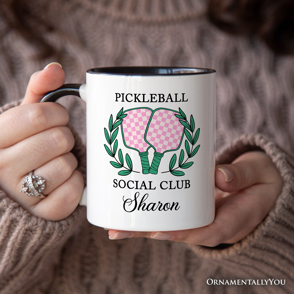 Pickleball Social Club Personalized Mug, Cute Retro Girly Sporty Gift with Custom Name
