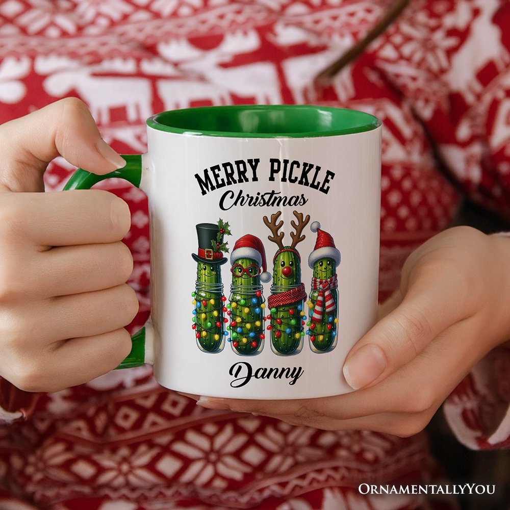 Christmas Pickles Personalized Mug, Festive Holiday Cucumber Holiday Gift with Custom Name Personalized Ceramic Mug OrnamentallyYou 