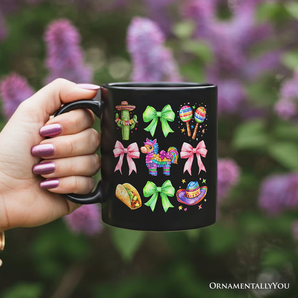 Cinco De Mayo Coquette Bow Mug, Mexican Fiesta Maracas Souvenir Gift