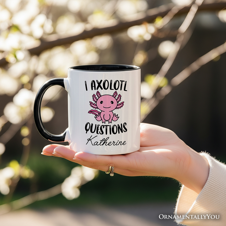 Cute Pink Axolotl Personalized Mug, Salamander Animal Gift with Custom Name