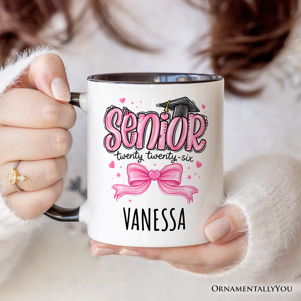 Pink Coquette Senior Class of 2026 Personalized Mug, Graduation Gift with Custom Name
