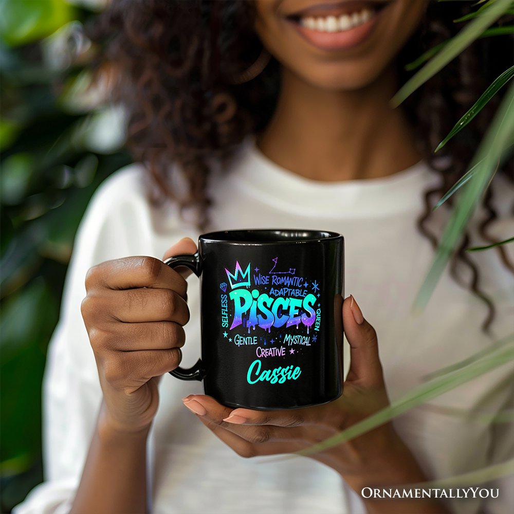 Pisces Graffiti Zodiac Personalized Mug, Street Style Astrology Horoscope Gift with Custom Name Personalized Ceramic Mug OrnamentallyYou 
