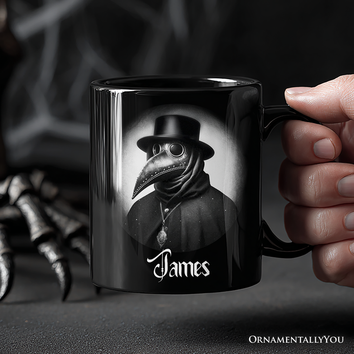 Plague Doctor Spooky Portrait Personalized Mug Horror Villain Theme Halloween Gift with Custom Name