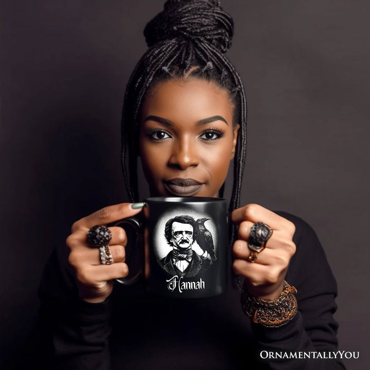 Edgar Allan Poe Spooky Portrait Personalized Mug Horror Villain Theme Halloween Gift with Custom Name Personalized Ceramic Mug OrnamentallyYou 
