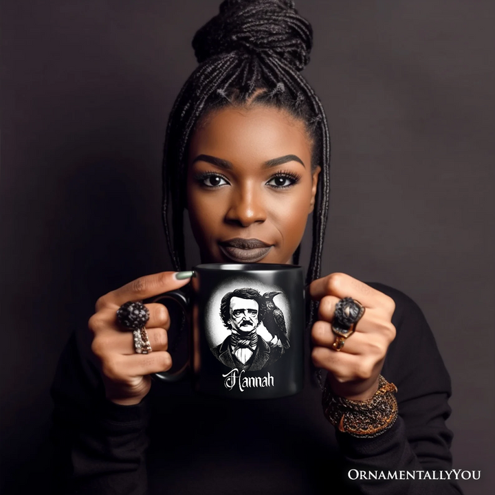 Edgar Allan Poe Spooky Portrait Personalized Mug Horror Villain Theme Halloween Gift with Custom Name