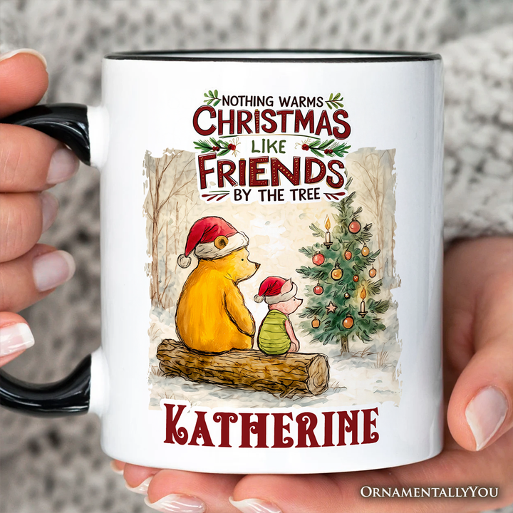 Nothing Warms Christmas Like Friends Pooh Bear Personalized Mug, Heartwarming Holiday Gift with Custom Name