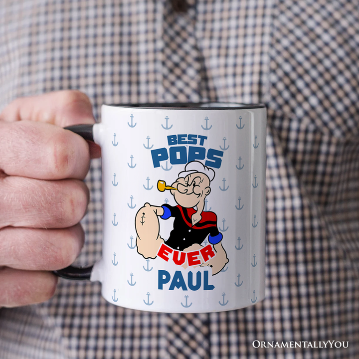 Best Pops Ever Personalized Mug, Classic Popeye the Sailorman Dad Gift with Custom Name