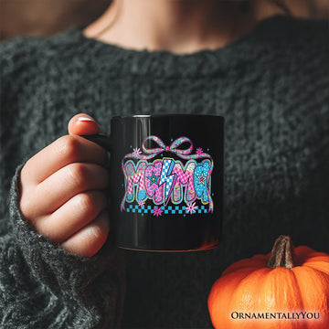 Preppy Mama Checkered Retro Mug, Lightning Bolt Mom Gift Personalized Ceramic Mug OrnamentallyYou 