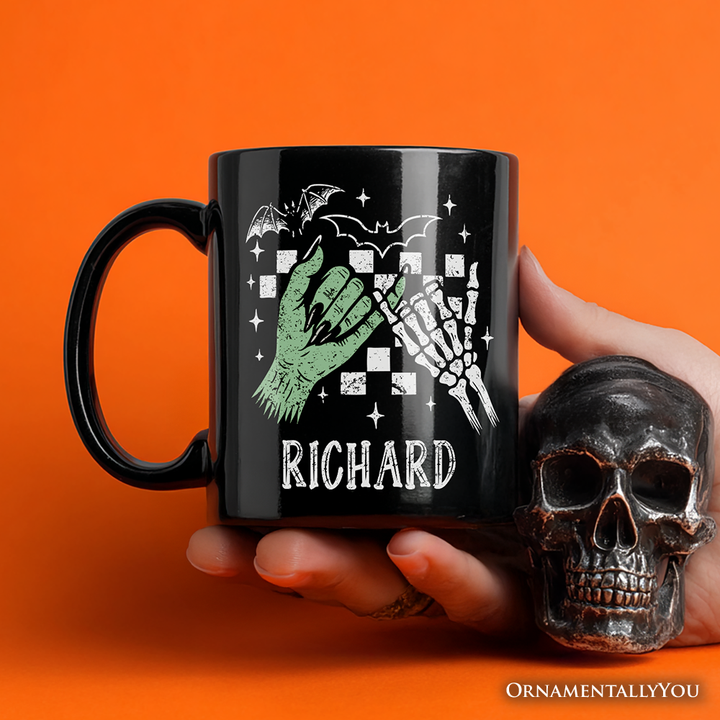 Monster Skeleton Pinky Promise Personalized Mug, Funny Spooky Halloween Mug