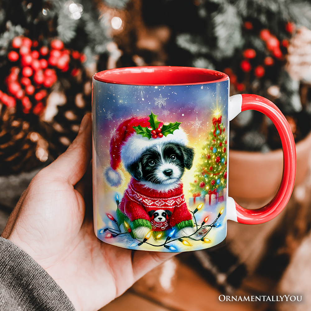 Whimsical Border Collie Puppy Personalized Mug, Adorable Holiday Gift with Custom Name