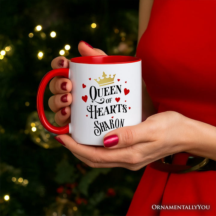 Queen of Hearts Crown Personalized Mug, Royal Retro Valentine Gift with Custom Name Personalized Ceramic Mug OrnamentallyYou 