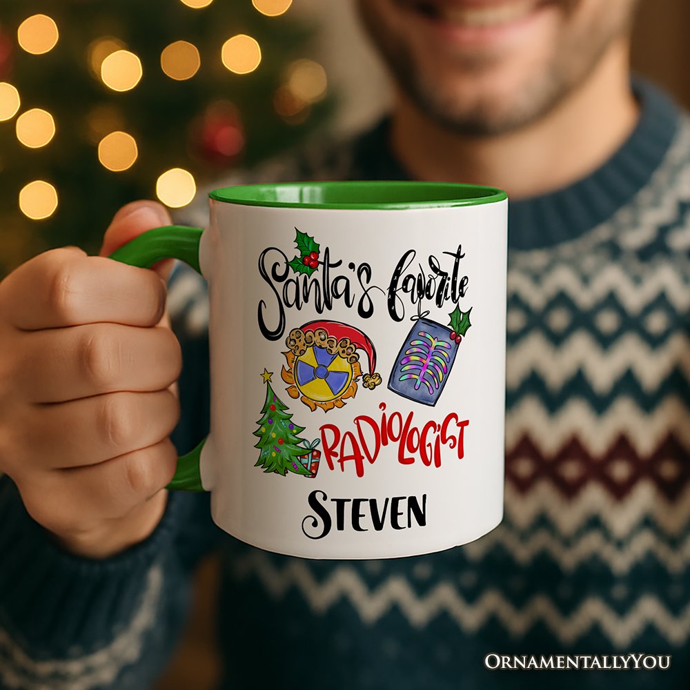 Santa's Favorite Radiologist Personalized Mug, X-Ray Radiology Gift with Custom Name Personalized Ceramic Mug OrnamentallyYou 