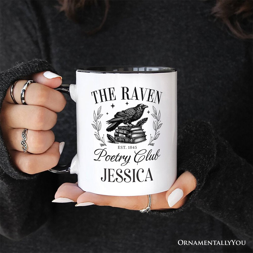 The Raven Poetry Club Edgar Allan Poe Personalized Mug, Dark Academia Bookish Gift with Custom Name Personalized Ceramic Mug OrnamentallyYou 