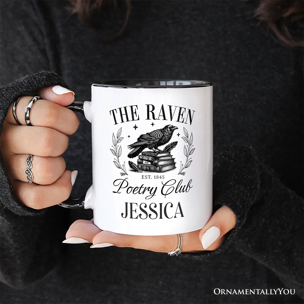 The Raven Poetry Club Edgar Allan Poe Personalized Mug, Dark Academia Bookish Gift with Custom Name