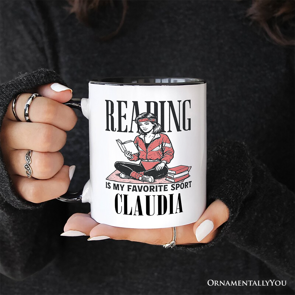 Reading Is My Favorite Sport Bookworm Personalized Mug, Retro Bibliophile Gift with Custom Name