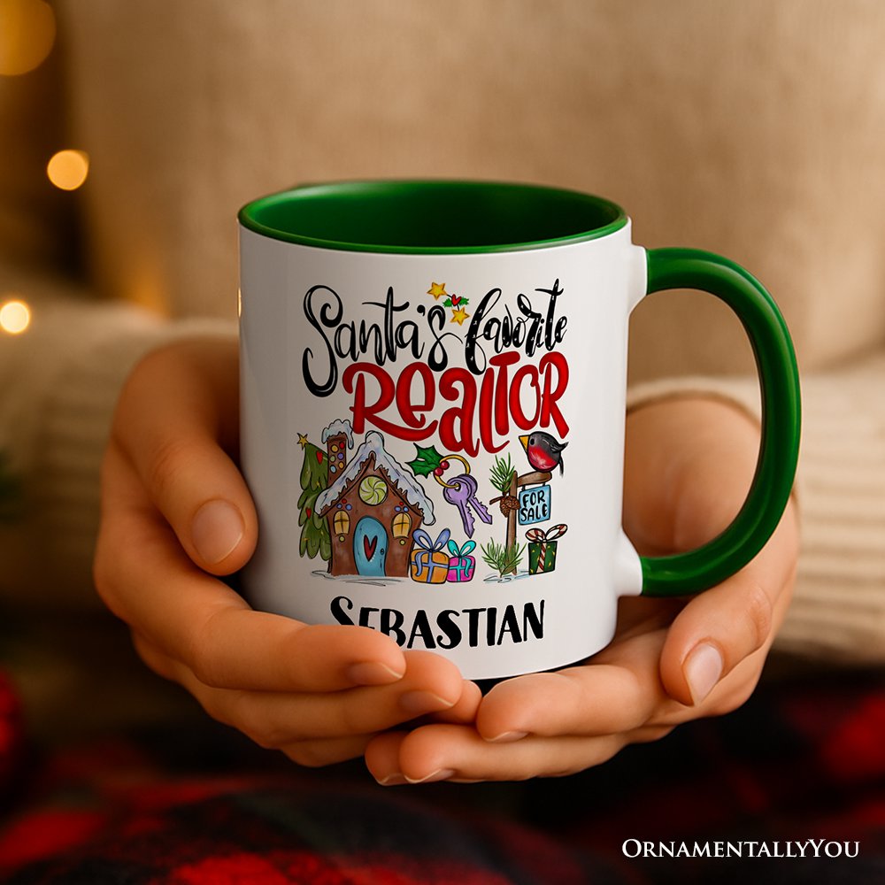 Santa's Favorite Realtor Personalized Mug, Real Estate Agent Gift with Custom Name Personalized Ceramic Mug OrnamentallyYou 