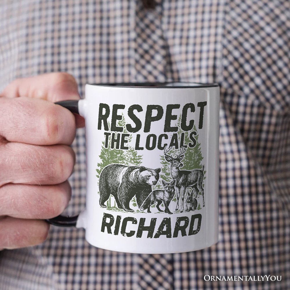 Respect the Locals Wild Animal Personalized Mug, Vintage Camping Nature Gift with Custom Name Personalized Ceramic Mug OrnamentallyYou 