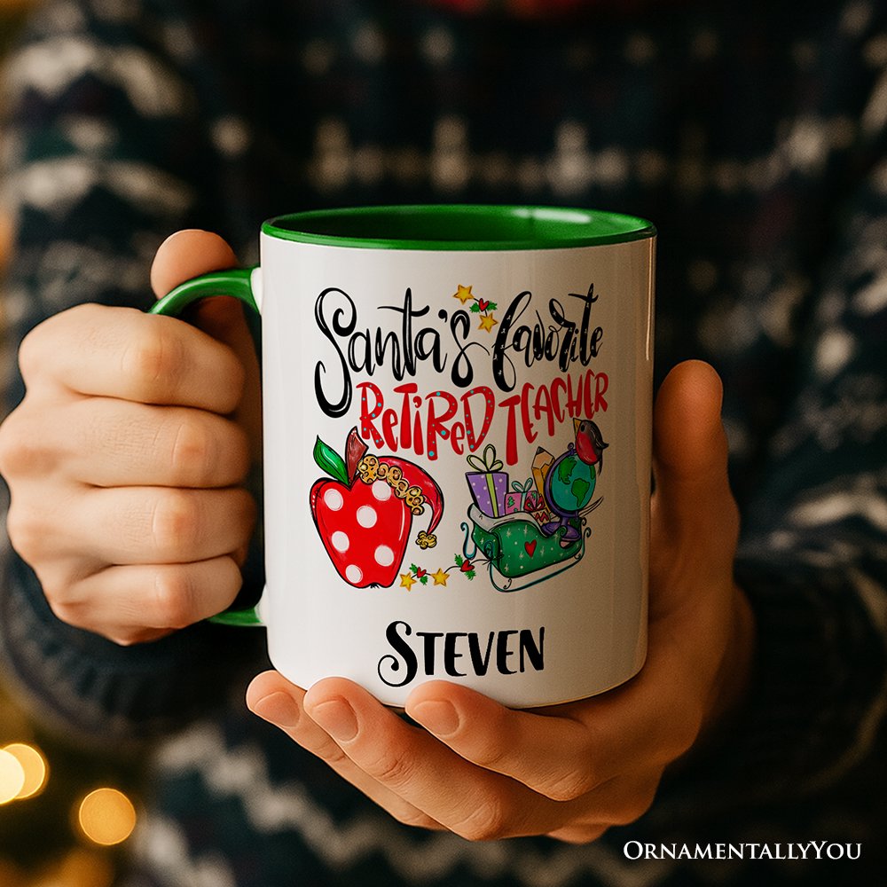 Santa's Favorite Retired Teacher Personalized Mug, Retirement Appreciation Gift with Custom Name Personalized Ceramic Mug OrnamentallyYou 